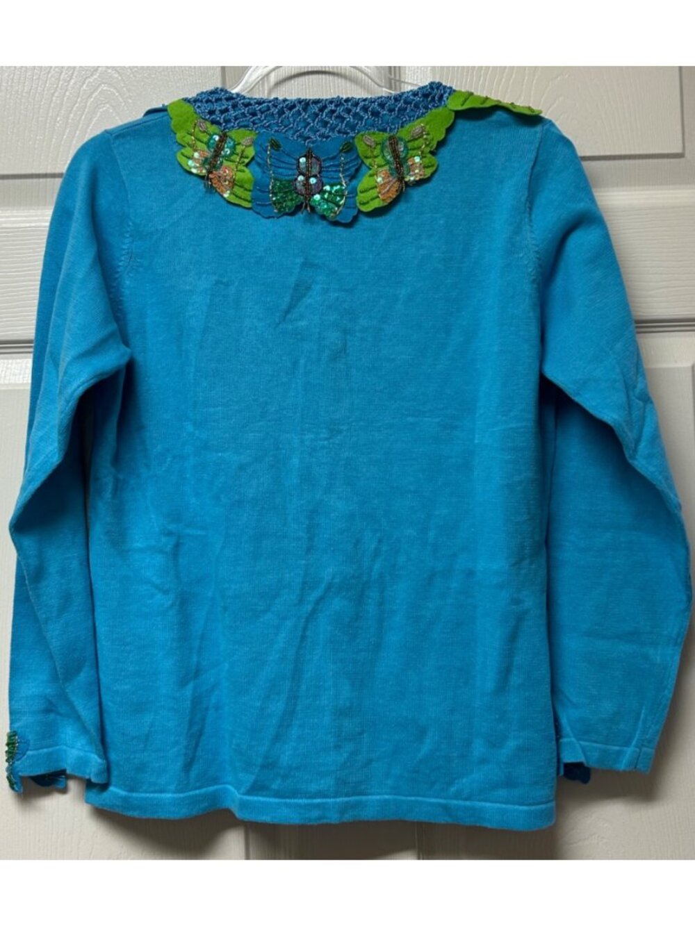 Storybook Knits Butterfly Embellished Cardigan Blue Grandmacore Fairycore Sz Sm - Picture 4 of 9